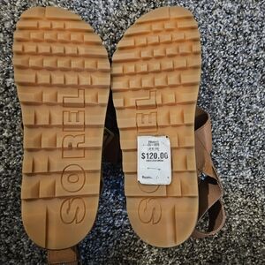 NWT Sorel Roaming T-Strap Leather Sandals - Tan/Gold